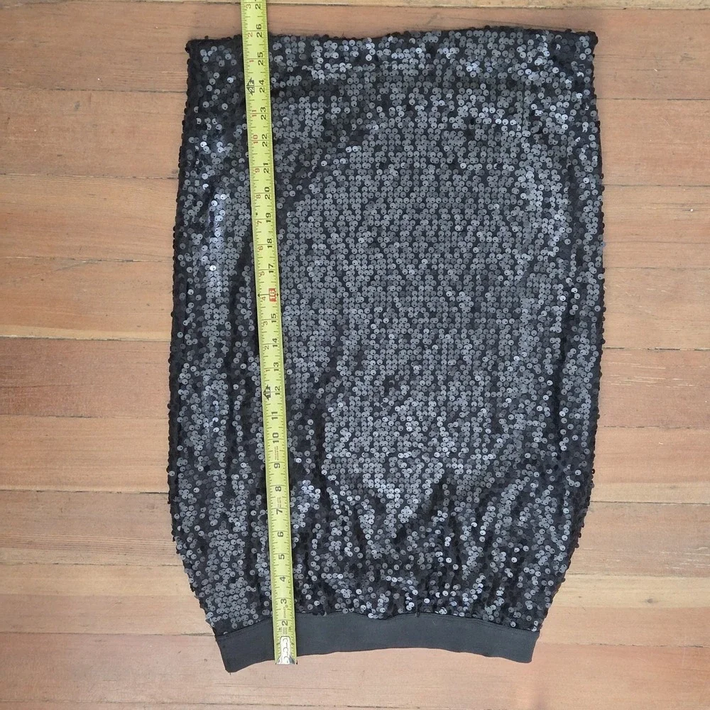 Downeast Black Sequin Pencil Skirt Womens M Chic Glam Party Holiday Midi Skirt - Picture 5 of 10